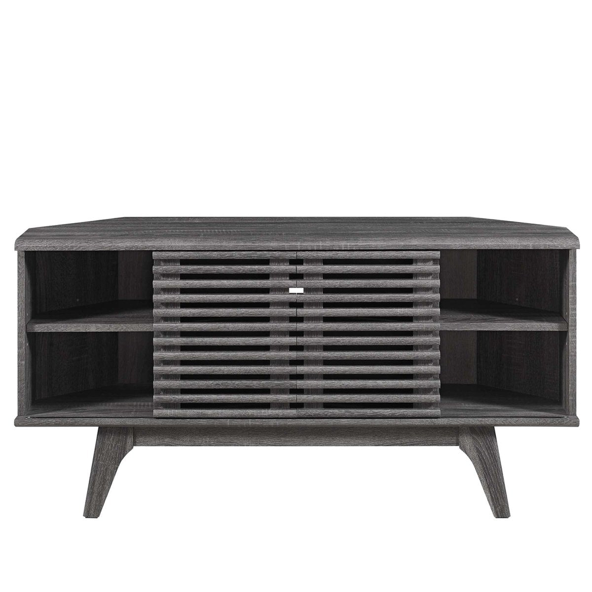 Mid Century Modern Corner TV Stand with Sliding Doors and Shelves 46 Inch - TV Stands available at Alpine Outlets in Denver