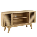 Mid Century Modern Corner TV Stand with Sliding Doors and Shelves 46 Inch - TV Stands available at Alpine Outlets in Denver
