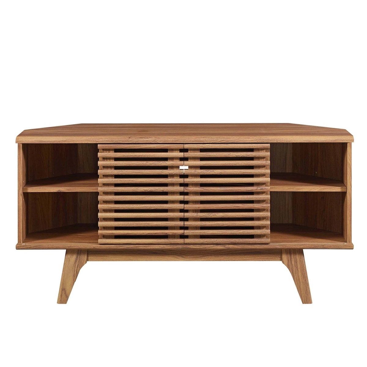 Mid Century Modern Corner TV Stand with Sliding Doors and Shelves 46 Inch - TV Stands available at Alpine Outlets in Denver