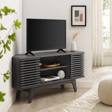 Mid Century Modern Corner TV Stand with Sliding Doors and Shelves 46 Inch - TV Stands available at Alpine Outlets in Denver