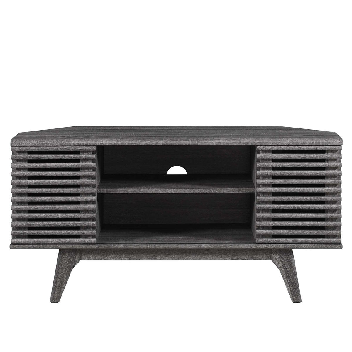 Mid Century Modern Corner TV Stand with Sliding Doors and Shelves 46 Inch - TV Stands available at Alpine Outlets in Denver