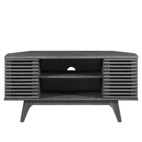 Mid Century Modern Corner TV Stand with Sliding Doors and Shelves 46 Inch - TV Stands available at Alpine Outlets in Denver