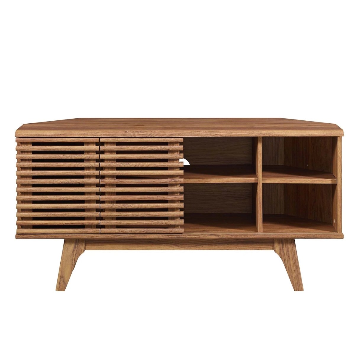 Mid Century Modern Corner TV Stand with Sliding Doors and Shelves 46 Inch - TV Stands available at Alpine Outlets in Denver