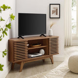 Mid Century Modern Corner TV Stand with Sliding Doors and Shelves 46 Inch - TV Stands available at Alpine Outlets in Denver