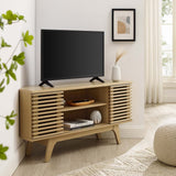 Mid Century Modern Corner TV Stand with Sliding Doors and Shelves 46 Inch - TV Stands available at Alpine Outlets in Denver