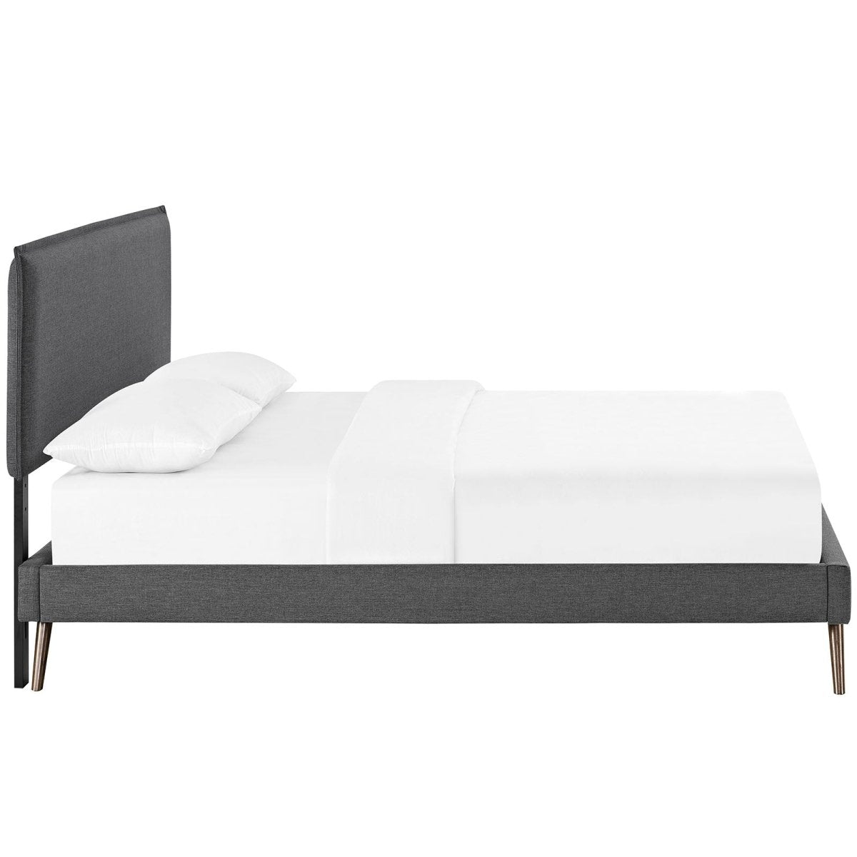 Mid - Century Modern Fabric Platform Bed with Round Splayed Legs - Platform Bed available at Alpine Outlets in Denver