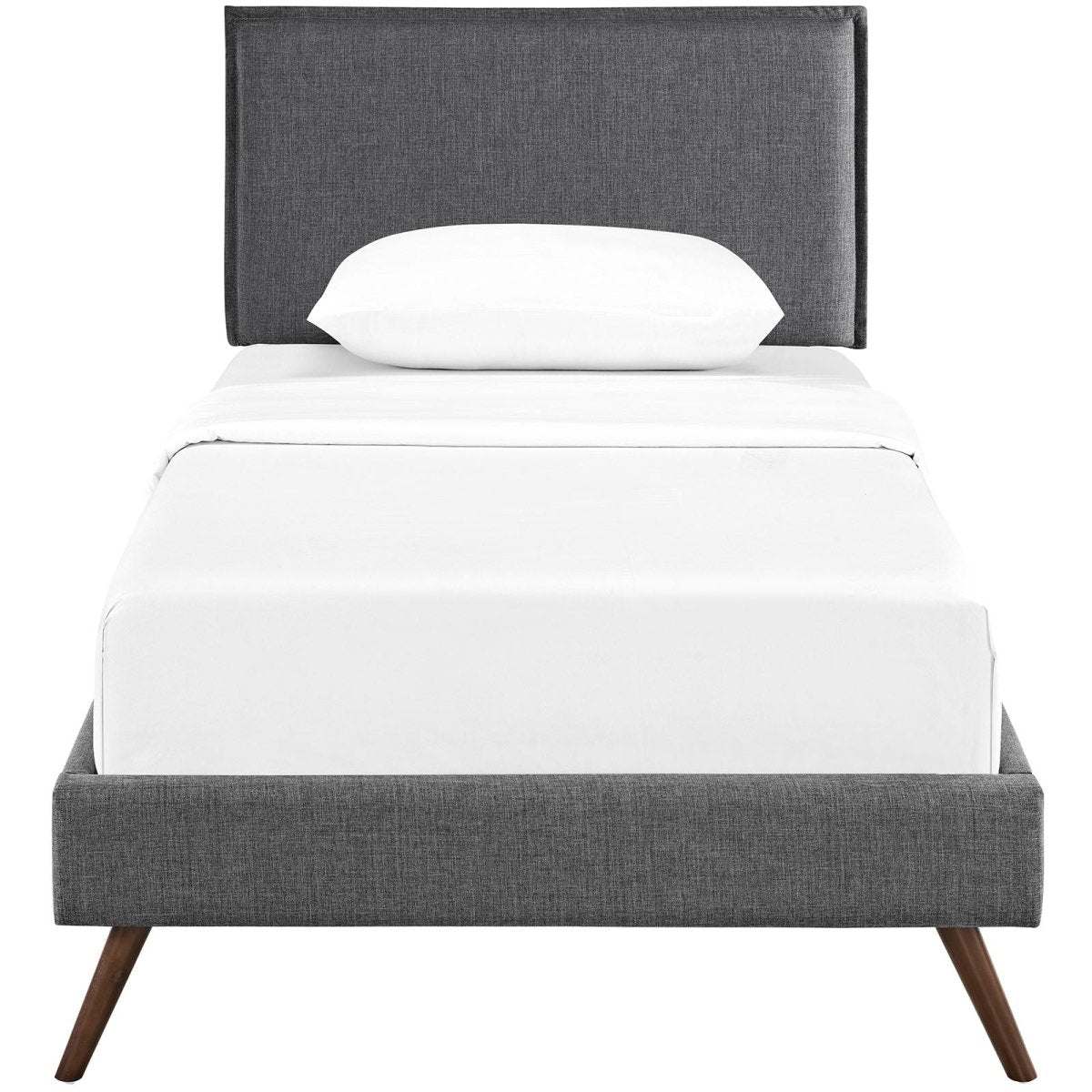 Mid - Century Modern Fabric Platform Bed with Round Splayed Legs - Platform Bed available at Alpine Outlets in Denver