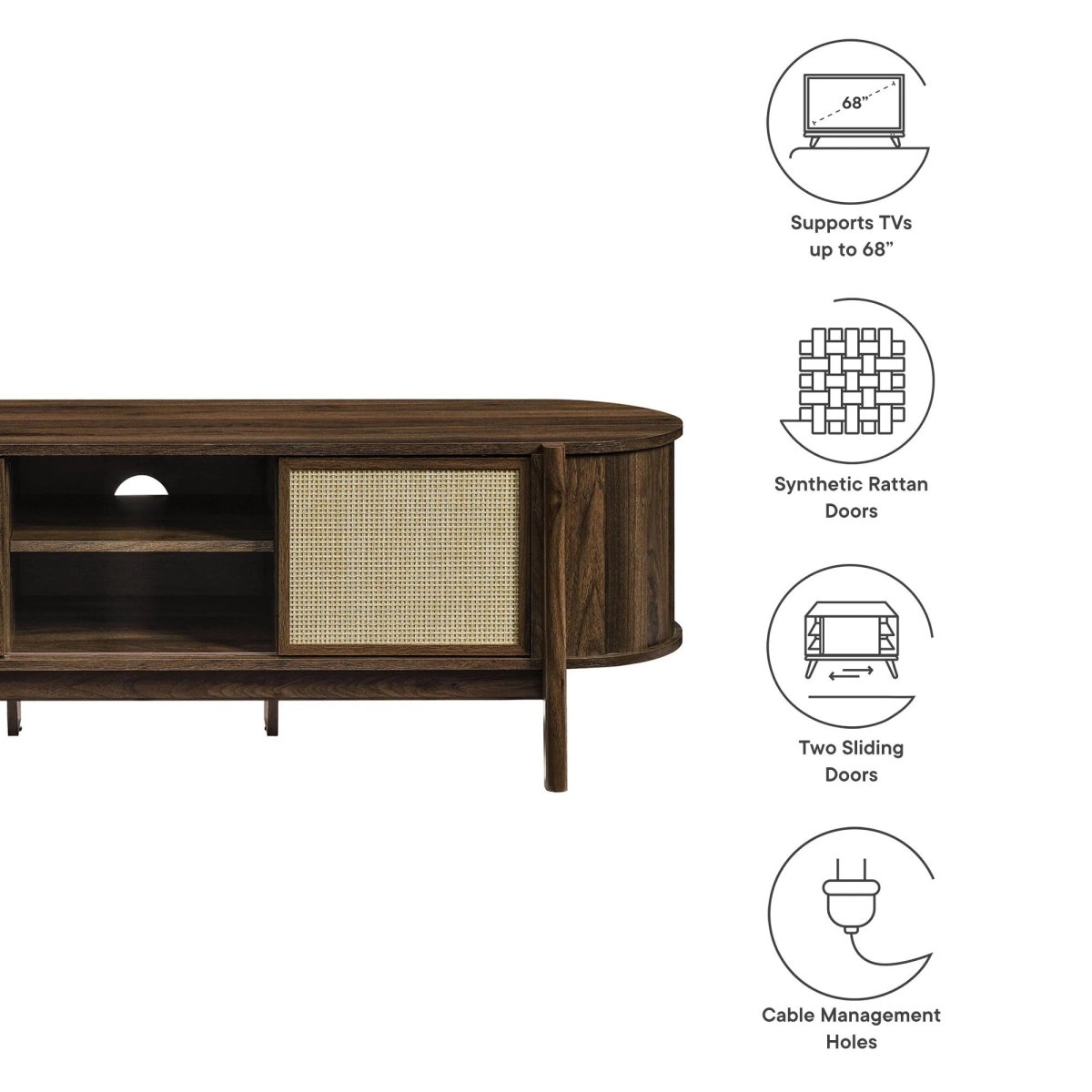 Mid Century Modern Oval TV Stand with Sliding Doors and Storage 61 Inch - TV Stands available at Alpine Outlets in Denver