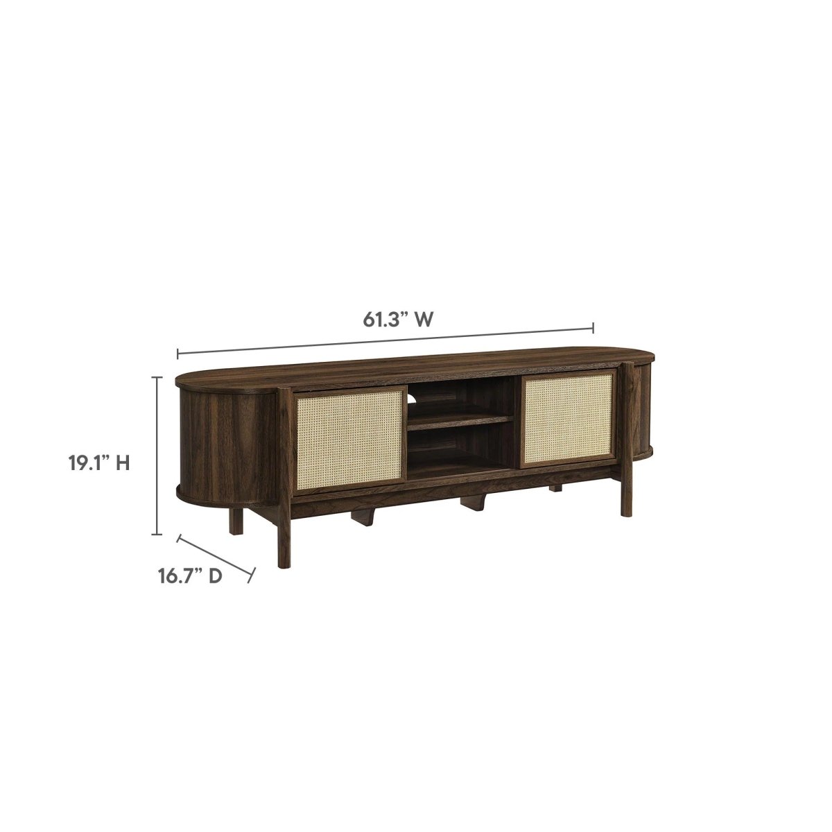 Mid Century Modern Oval TV Stand with Sliding Doors and Storage 61 Inch - TV Stands available at Alpine Outlets in Denver