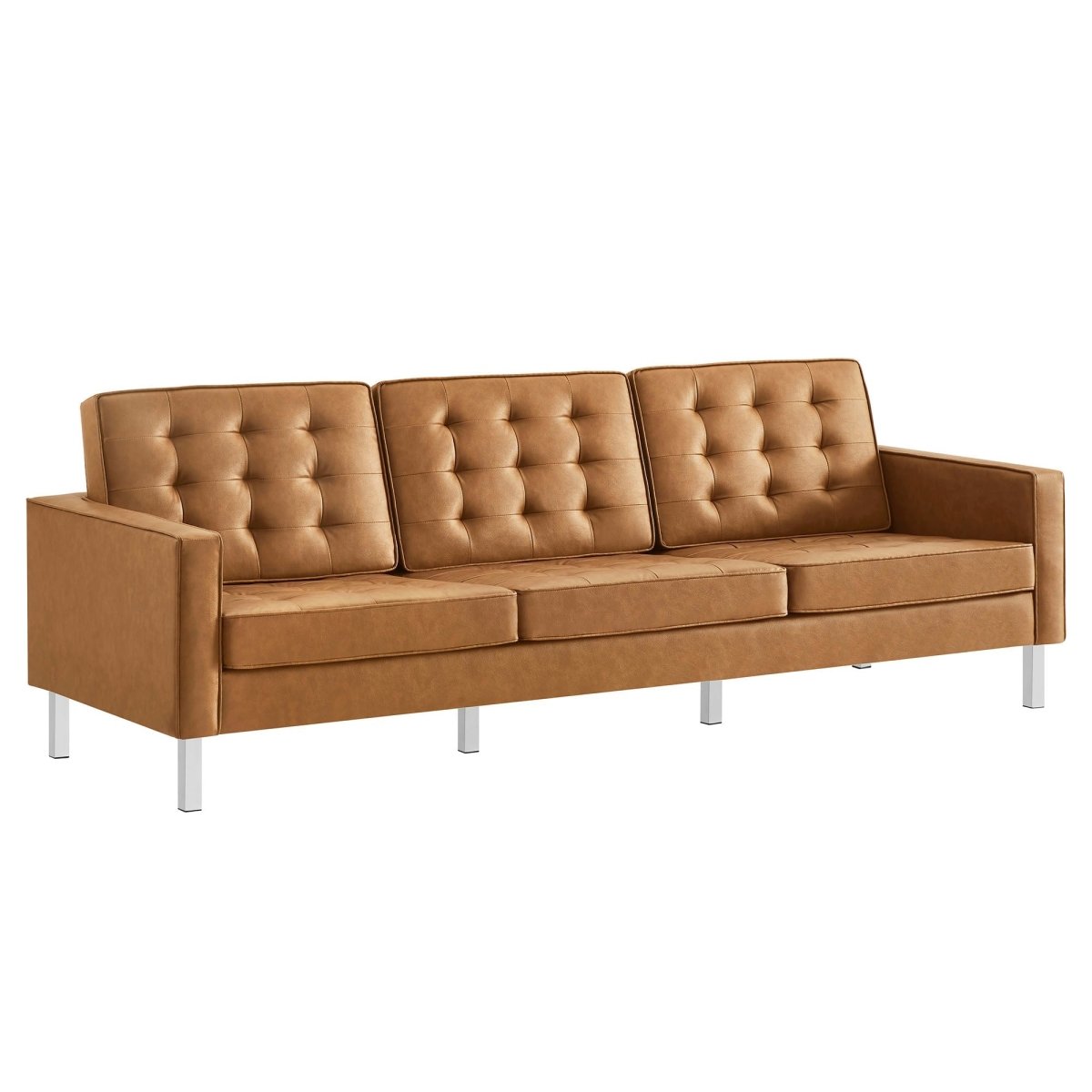 Mid - Century Modern Tufted Vegan Leather Sofa - Living Room Furniture available at Alpine Outlets in Denver