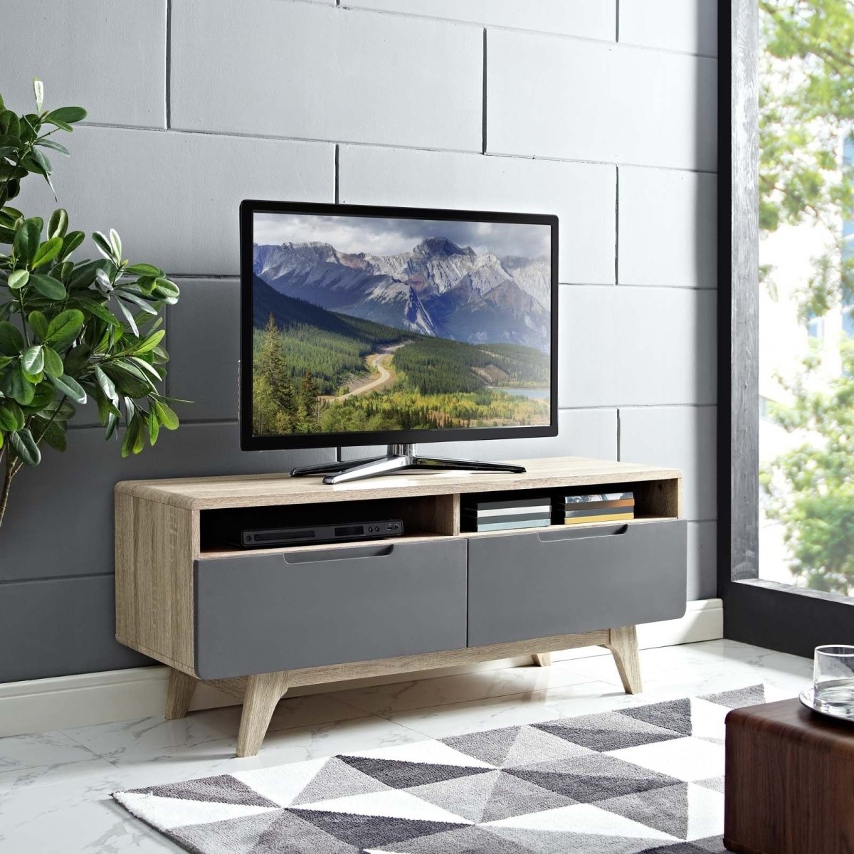 Mid Century Modern TV Stand with Drawers and Open Shelves 47 Inch - TV Stands available at Alpine Outlets in Denver