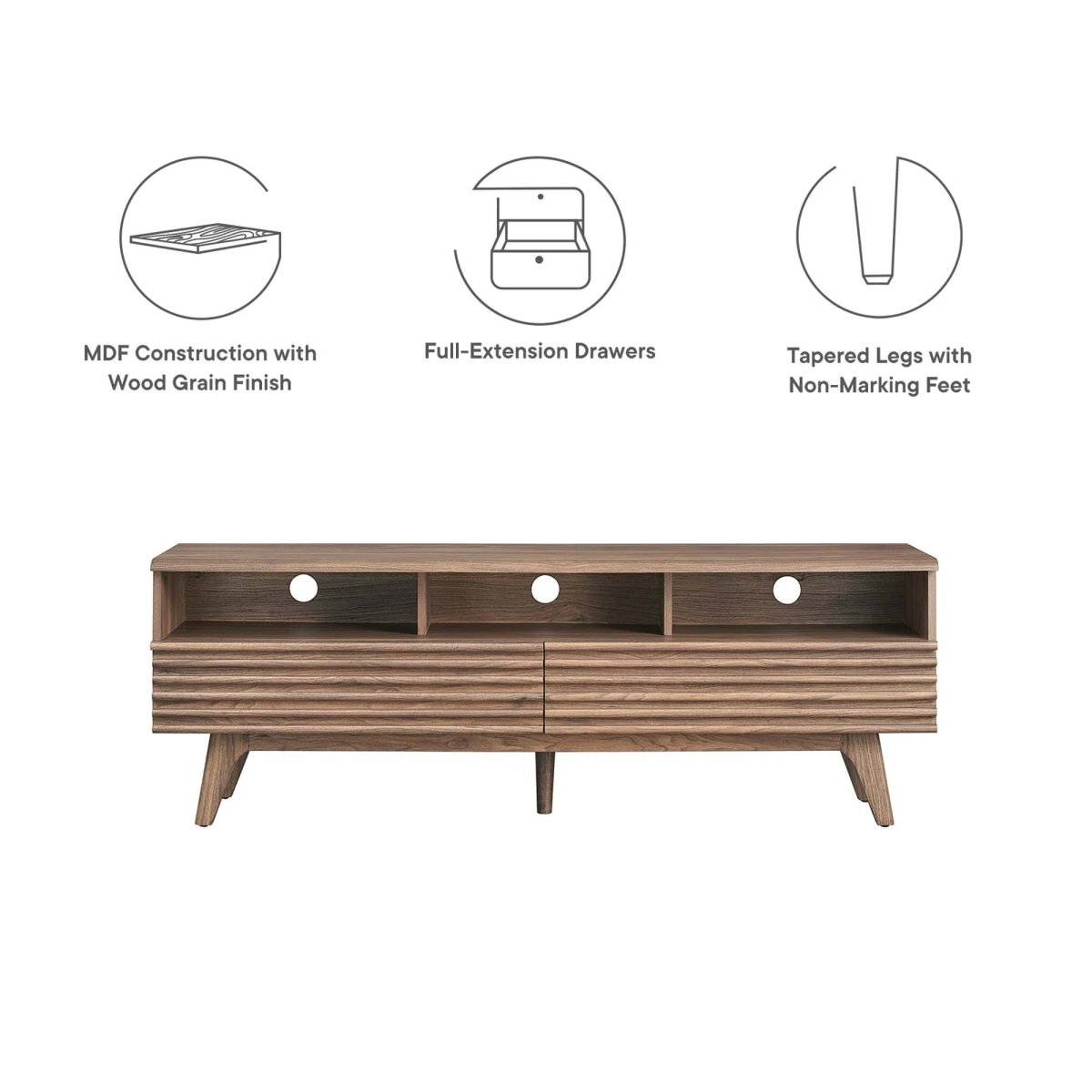 Mid Century Modern TV Stand with Drawers and Open Shelving 60 Inch - TV Stands available at Alpine Outlets in Denver