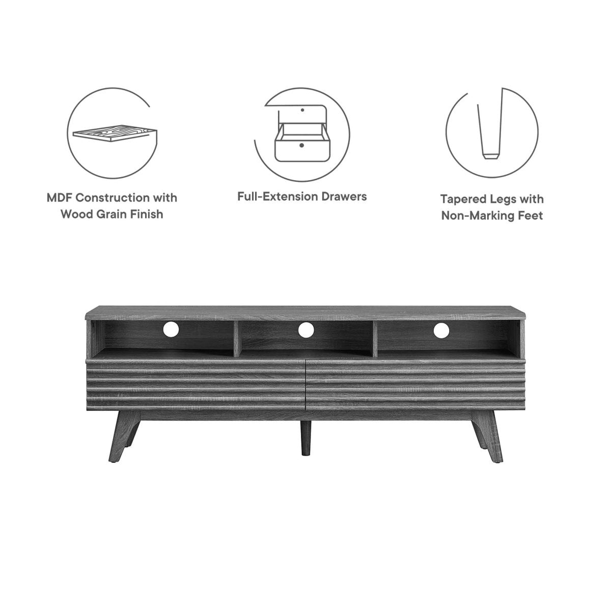 Mid Century Modern TV Stand with Drawers and Open Shelving 60 Inch - TV Stands available at Alpine Outlets in Denver