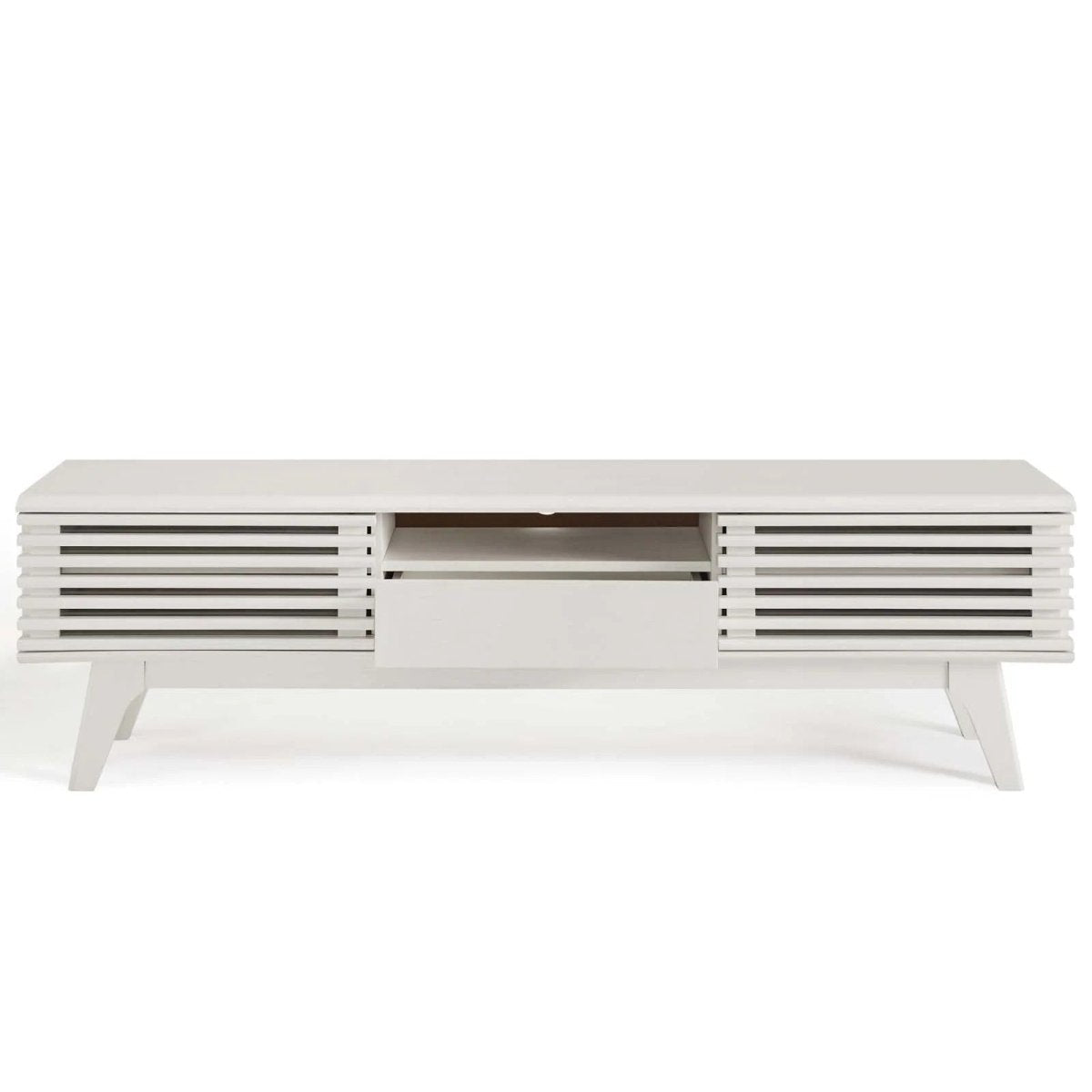 Mid Century Modern TV Stand with Dual Sliding Doors and Drawer 59 Inch - TV Stands available at Alpine Outlets in Denver