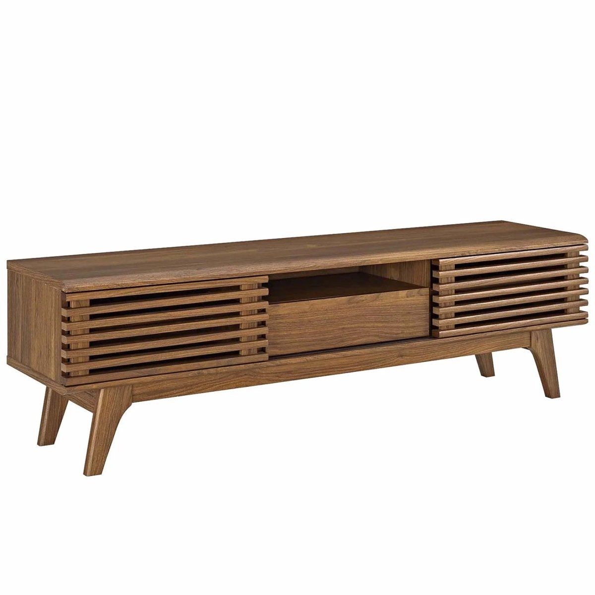 Mid Century Modern TV Stand with Dual Sliding Doors and Drawer 59 Inch - TV Stands available at Alpine Outlets in Denver