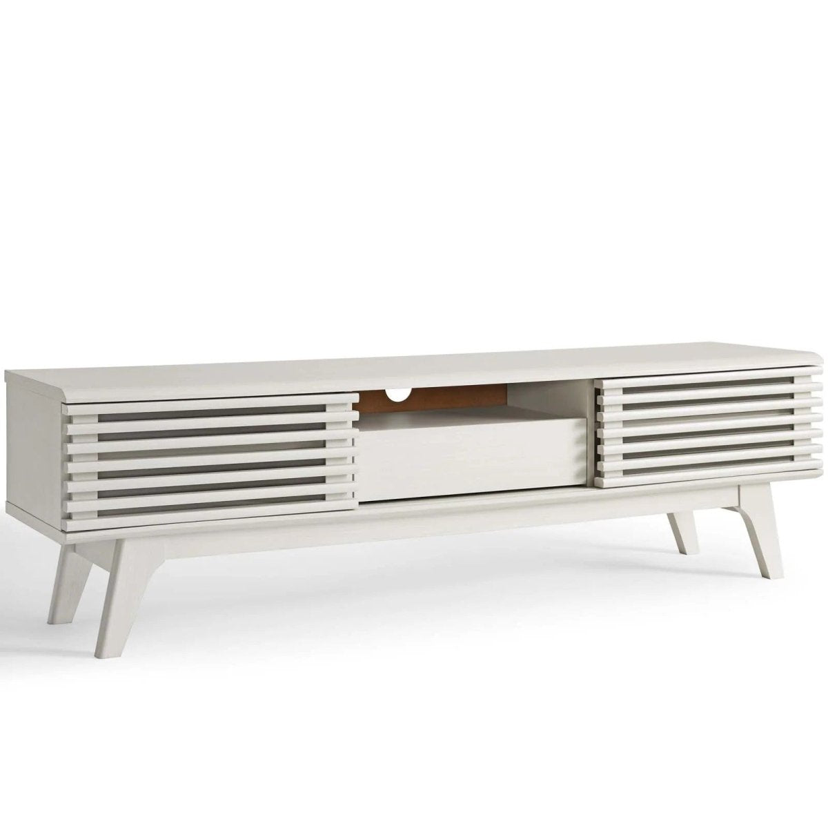 Mid Century Modern TV Stand with Dual Sliding Doors and Drawer 59 Inch - TV Stands available at Alpine Outlets in Denver