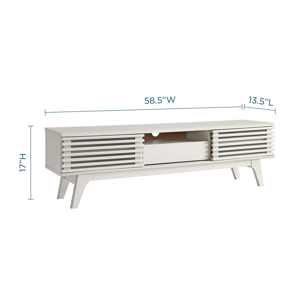 Mid Century Modern TV Stand with Dual Sliding Doors and Drawer 59 Inch - TV Stands available at Alpine Outlets in Denver