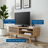 Mid Century Modern TV Stand with Slatted Sliding Door and Storage 48 Inch - TV Stands available at Alpine Outlets in Denver