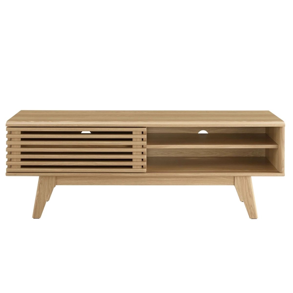 Mid Century Modern TV Stand with Slatted Sliding Door and Storage 48 Inch - TV Stands available at Alpine Outlets in Denver