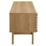 Mid Century Modern TV Stand with Slatted Sliding Door and Storage 48 Inch - TV Stands available at Alpine Outlets in Denver