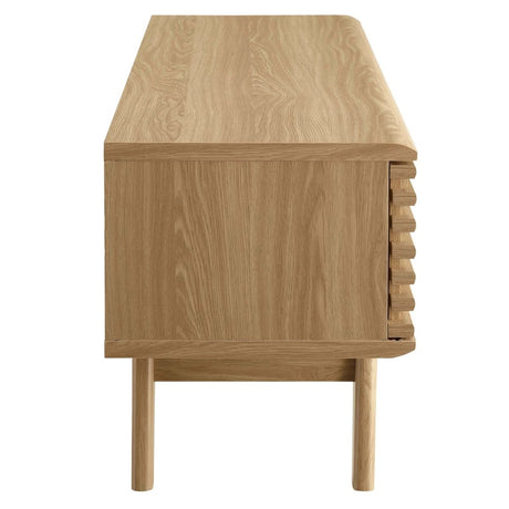 Mid Century Modern TV Stand with Slatted Sliding Door and Storage 48 Inch - TV Stands available at Alpine Outlets in Denver
