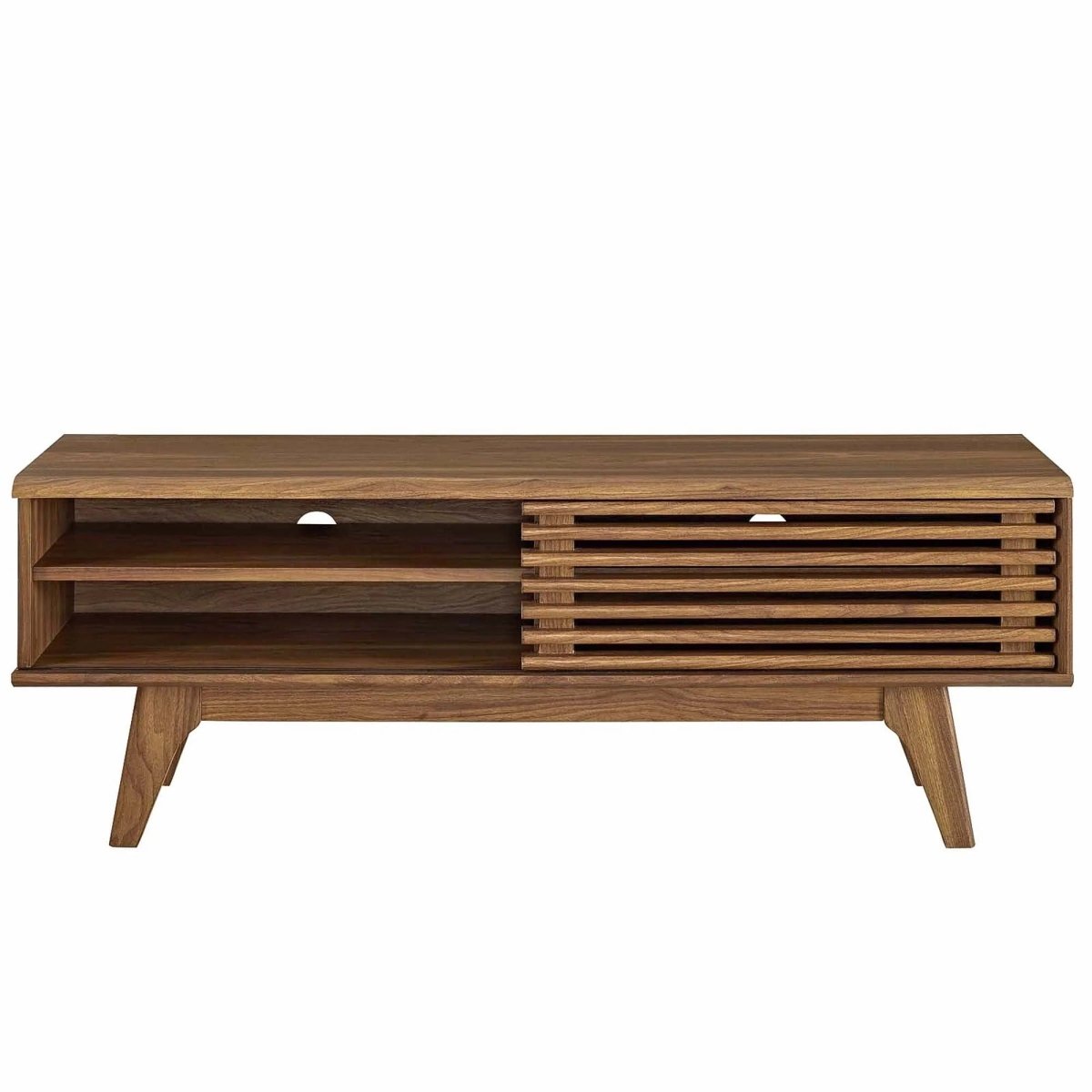 Mid Century Modern TV Stand with Slatted Sliding Door and Storage 48 Inch - TV Stands available at Alpine Outlets in Denver