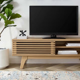 Mid Century Modern TV Stand with Slatted Sliding Door and Storage 48 Inch - TV Stands available at Alpine Outlets in Denver