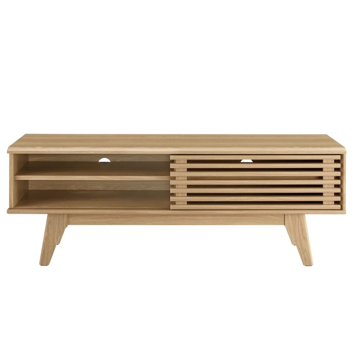 Mid Century Modern TV Stand with Slatted Sliding Door and Storage 48 Inch - TV Stands available at Alpine Outlets in Denver