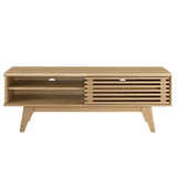 Mid Century Modern TV Stand with Slatted Sliding Door and Storage 48 Inch - TV Stands available at Alpine Outlets in Denver