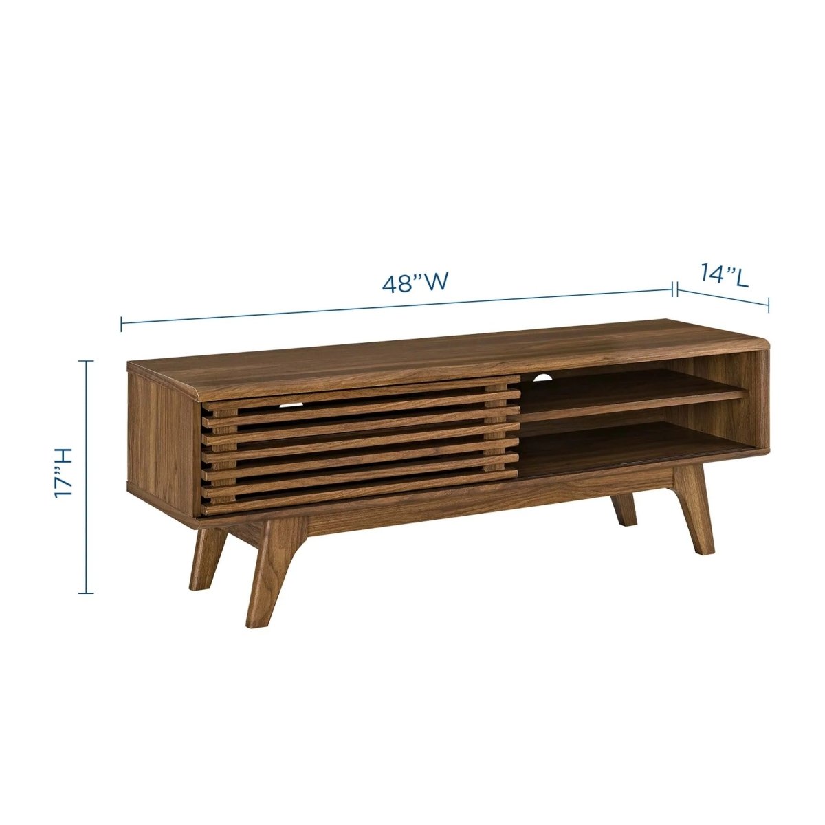 Mid Century Modern TV Stand with Slatted Sliding Door and Storage 48 Inch - TV Stands available at Alpine Outlets in Denver