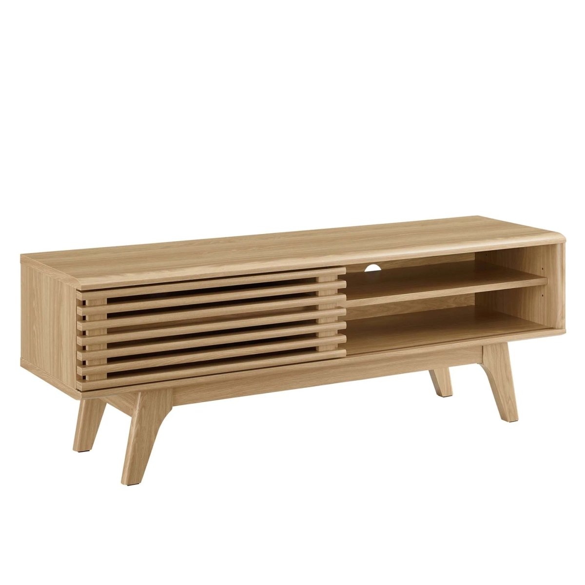 Mid Century Modern TV Stand with Slatted Sliding Door and Storage 48 Inch - TV Stands available at Alpine Outlets in Denver