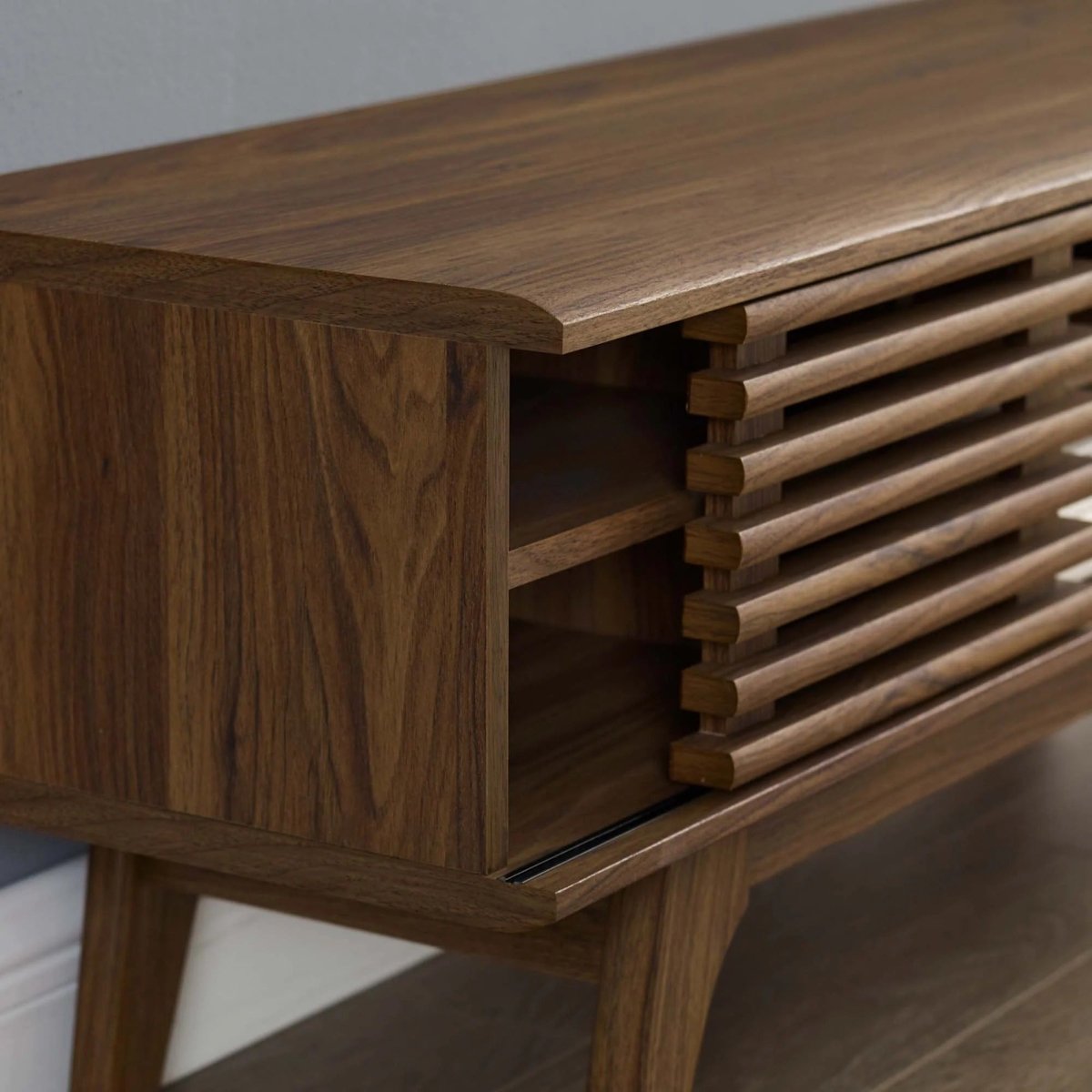 Mid Century Modern TV Stand with Sliding Doors and Adjustable Shelves 46 Inch - TV Stands available at Alpine Outlets in Denver