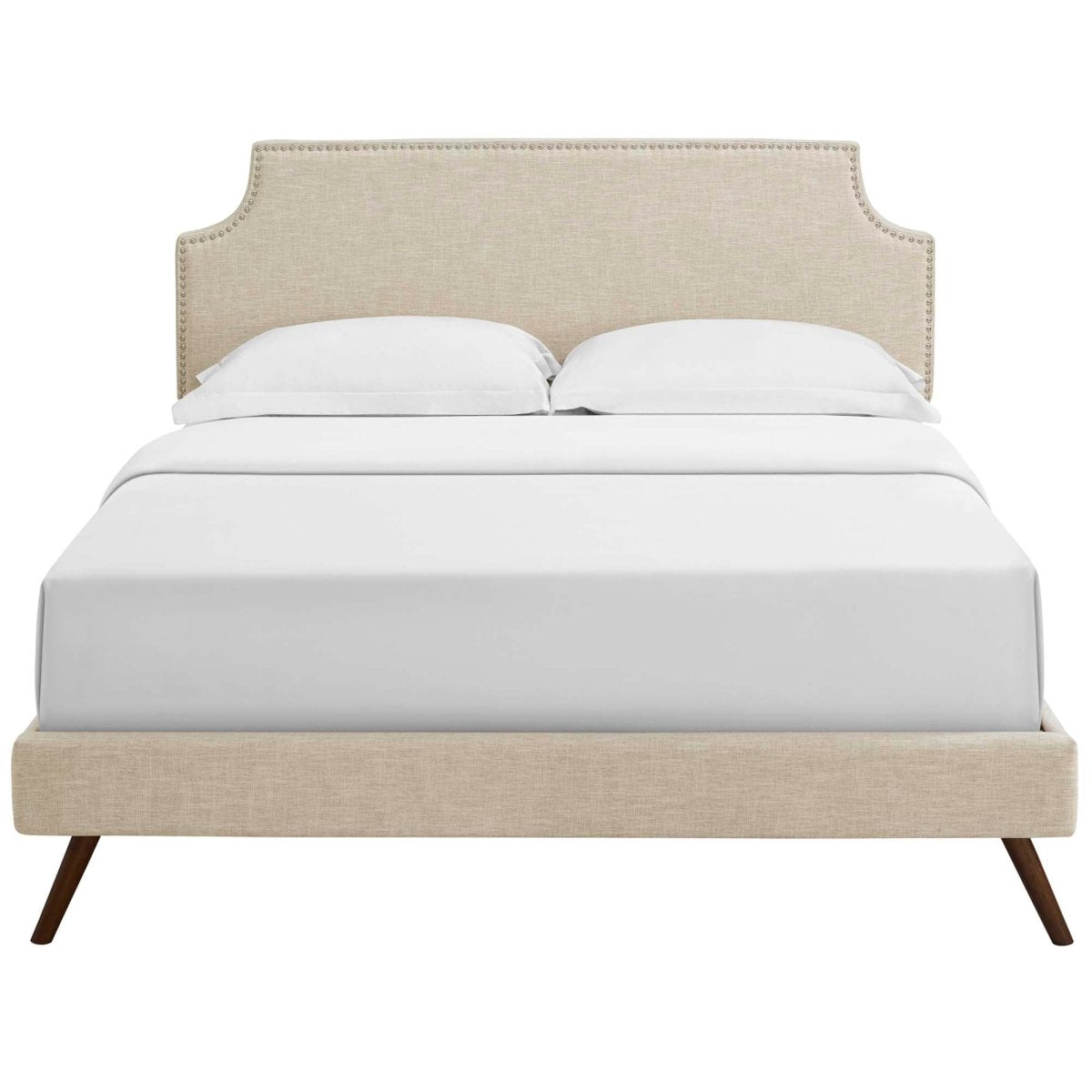 Mid - Century Modern Upholstered Fabric Queen Platform Bed in Beige - Platform Bed available at Alpine Outlets in Denver
