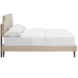 Mid - Century Modern Upholstered Fabric Queen Platform Bed in Beige - Platform Bed available at Alpine Outlets in Denver