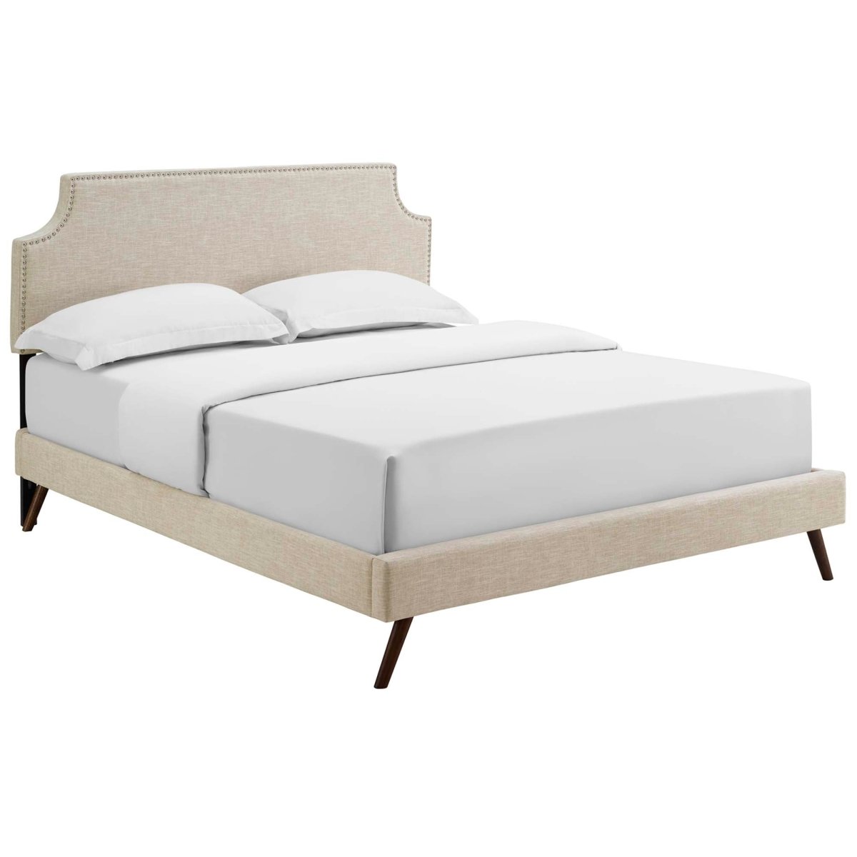 Mid - Century Modern Upholstered Fabric Queen Platform Bed in Beige - Platform Bed available at Alpine Outlets in Denver