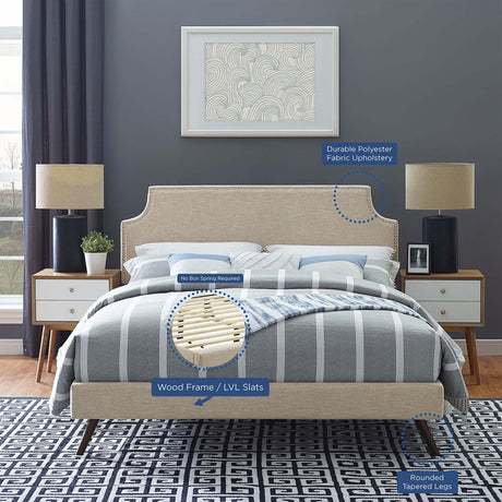 Mid - Century Modern Upholstered Fabric Queen Platform Bed in Beige - Platform Bed available at Alpine Outlets in Denver