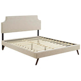 Mid - Century Modern Upholstered Fabric Queen Platform Bed in Beige - Platform Bed available at Alpine Outlets in Denver