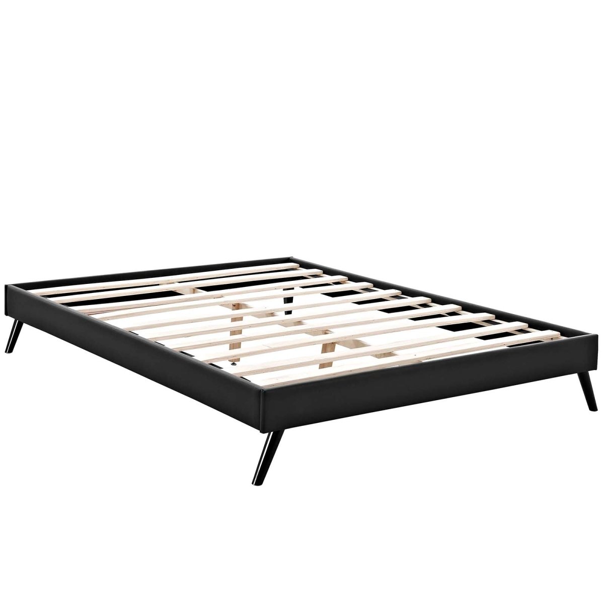 Mid - Century Modern Upholstered Vinyl Bed Frame with Round Splayed Legs - Platform Bed available at Alpine Outlets in Denver