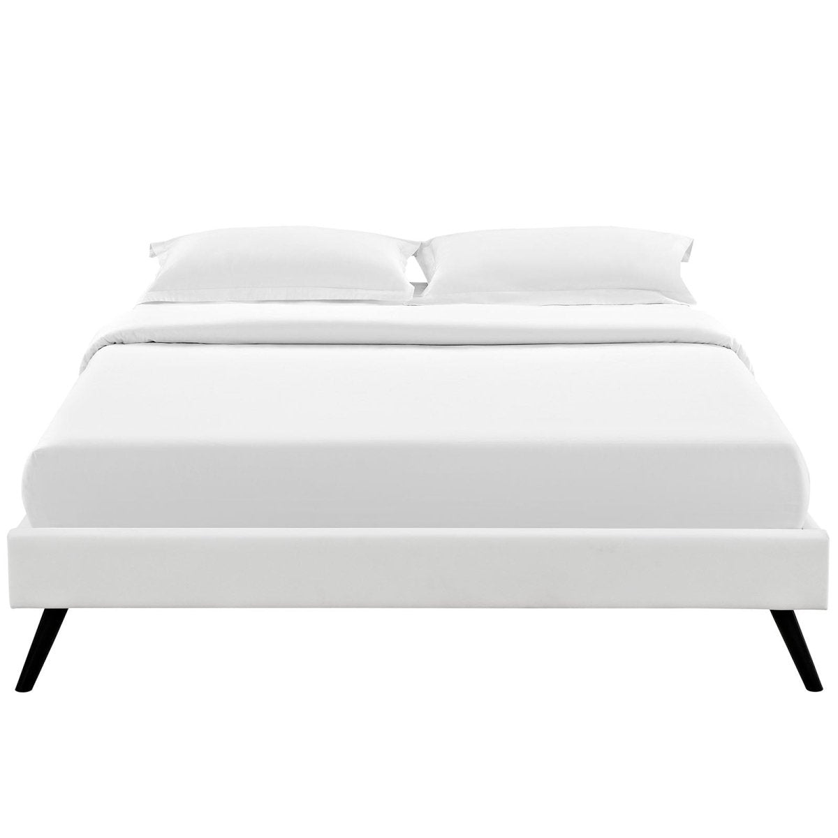 Mid - Century Modern Upholstered Vinyl Bed Frame with Round Splayed Legs - Platform Bed available at Alpine Outlets in Denver
