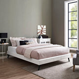 Mid - Century Modern Upholstered Vinyl Bed Frame with Round Splayed Legs - Platform Bed available at Alpine Outlets in Denver