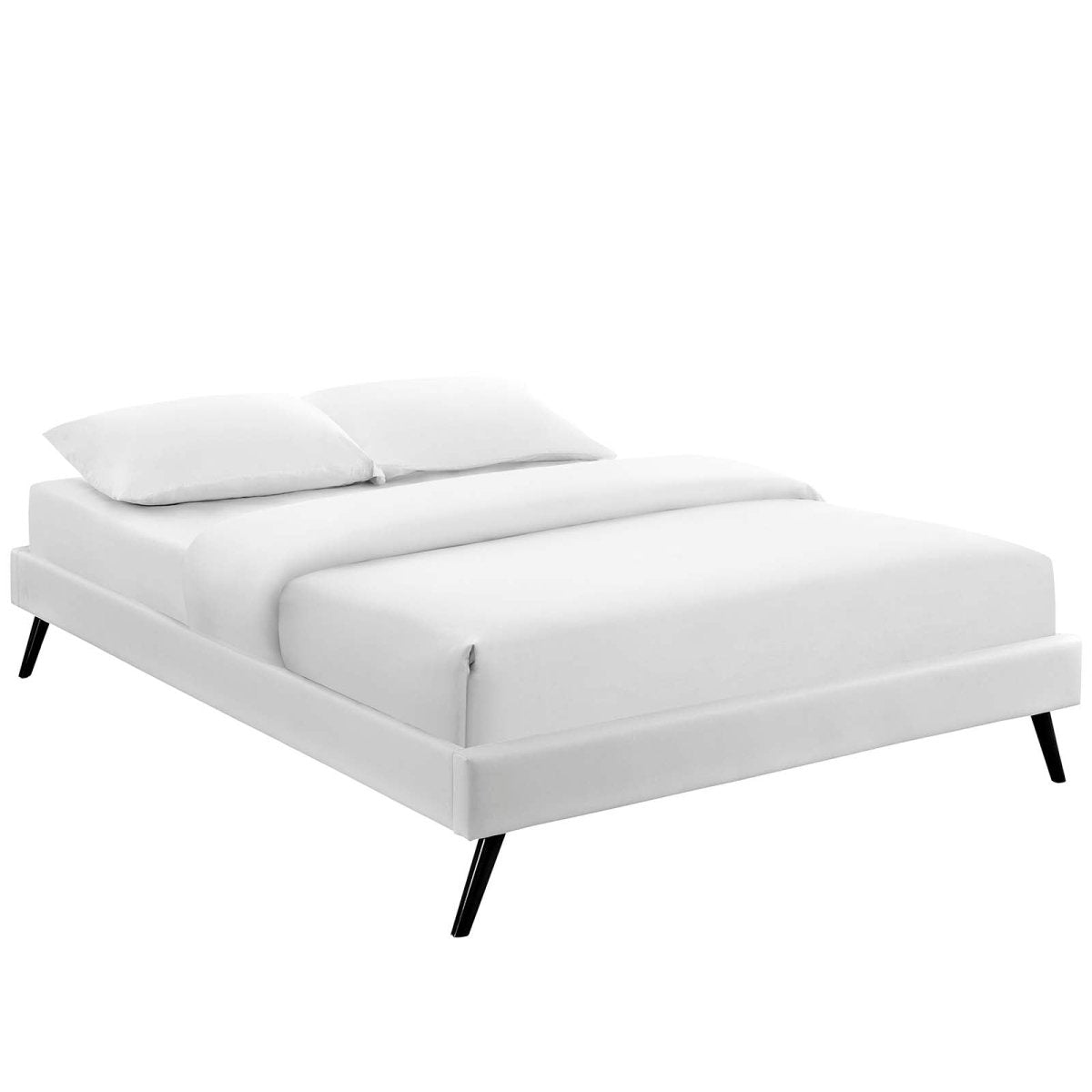 Mid - Century Modern Upholstered Vinyl Bed Frame with Round Splayed Legs - Platform Bed available at Alpine Outlets in Denver