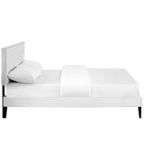 Mid - Century Modern Upholstered Vinyl Full Platform Bed in White - Platform Bed available at Alpine Outlets in Denver