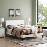 Mid - Century Modern Upholstered Vinyl Full Platform Bed in White - Platform Bed available at Alpine Outlets in Denver
