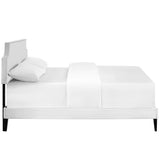 Mid - Century Modern Upholstered Vinyl Platform Bed in Wite - Platform Bed available at Alpine Outlets in Denver