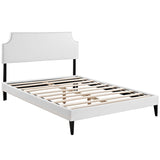 Mid - Century Modern Upholstered Vinyl Platform Bed in Wite - Platform Bed available at Alpine Outlets in Denver
