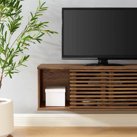 Mid Century Modern Wall Mount TV Stand with Sliding Doors and Storage 46 Inch - TV Stands available at Alpine Outlets in Denver