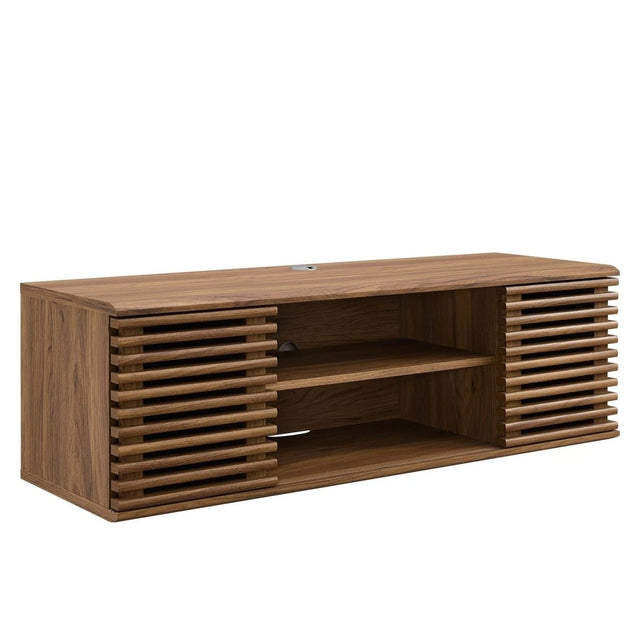 Mid Century Modern Wall Mount TV Stand with Sliding Doors and Storage 46 Inch - TV Stands available at Alpine Outlets in Denver