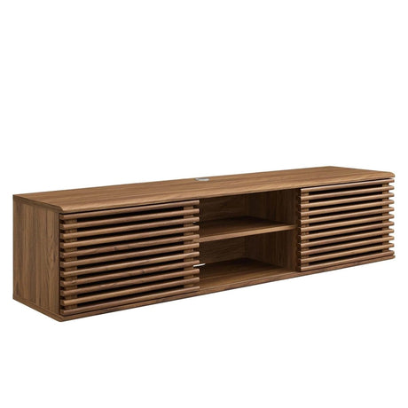 Mid Century Modern Wall Mount TV Stand with Sliding Doors and Storage 60 Inch - TV Stands available at Alpine Outlets in Denver