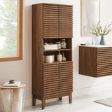 63" Walnut Mid-Century Tall Bathroom Storage Cabinet - Bathroom - Alpine Outlets