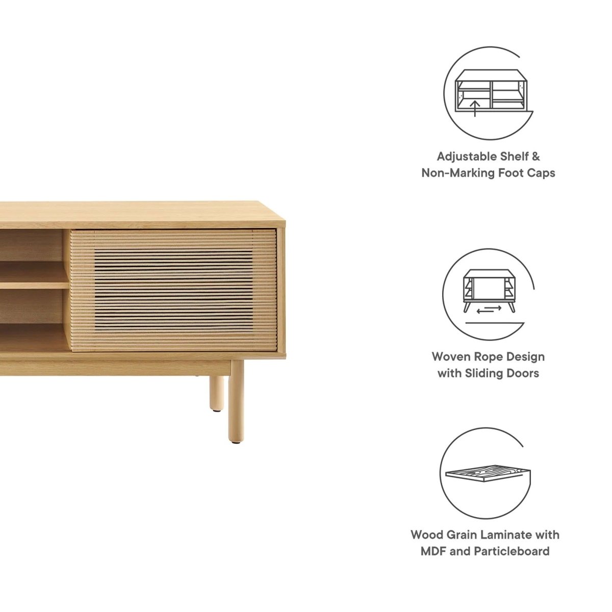 Minimalist TV Stand with Sliding Doors and Adjustable Shelves 59 Inch - TV Stands available at Alpine Outlets in Denver